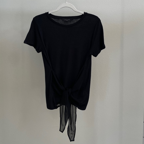 ALL SAINTS Yato Front Tie T-Shirt Black - Picture 3 of 5